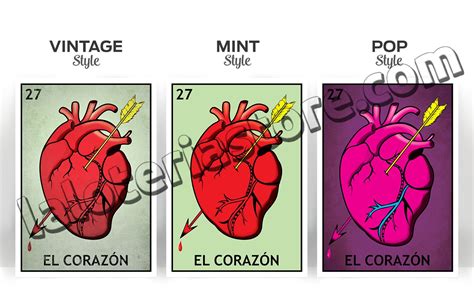 El Corazon Loteria Card The Heart Mexican Bingo Art Print Etsy