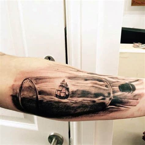 Ship in a bottle tattoos. 60 Ship In A Bottle Tattoo Designs For Men - Maritime Art ...