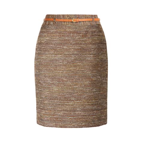 Orange Lurex Tweed Pencil Skirt