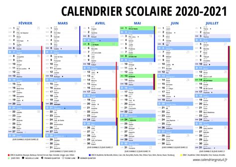 Calendrier Scolaire 2021