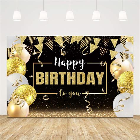 Buy Happy Birthday Backdrop For Adult Party Black And Gold Shiny Birthday Background 5x3ft