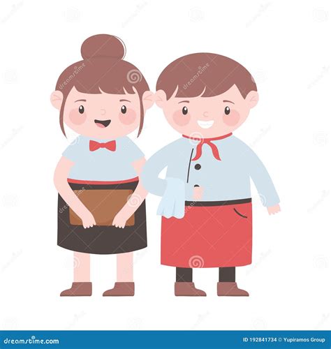 Waiter And Waitress Standing Restaurant Staff In The Uniform Cartoon
