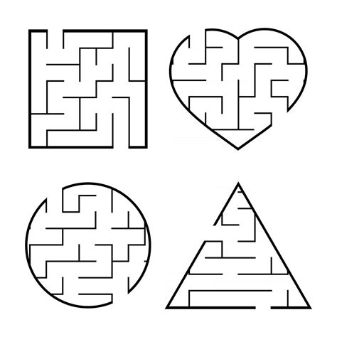 A Set Of Easy Mazes Circle Square Triangle Heart Game For Kids