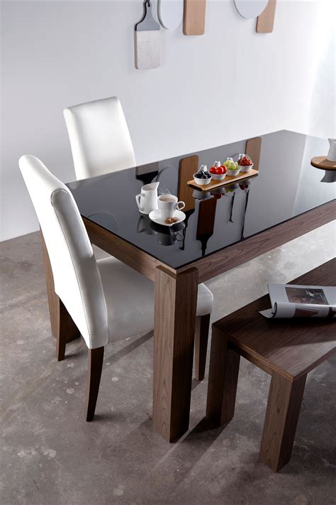 Glass Top Dining Table With Dark Wooden Base Glass Designs