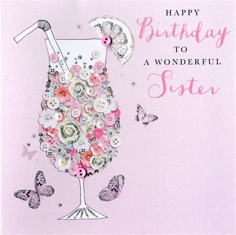 Wonderful Sister Birthday Buttoned Up Greeting Card Button Embellished Cards Ebay