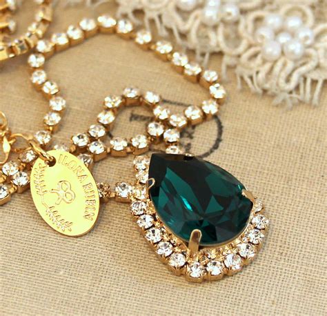 Emerald Necklace Emerald Green Crystal Necklace Emerald Etsy