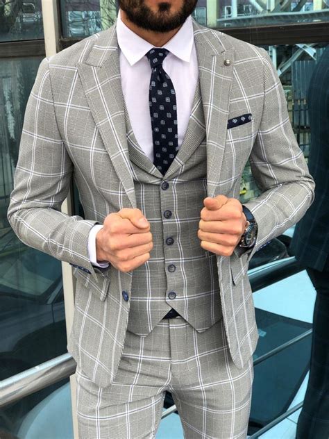 Austin Gray Plaid Slim Fit Suit Plaid Suit Slim Fit Suits Slim Fit Suit