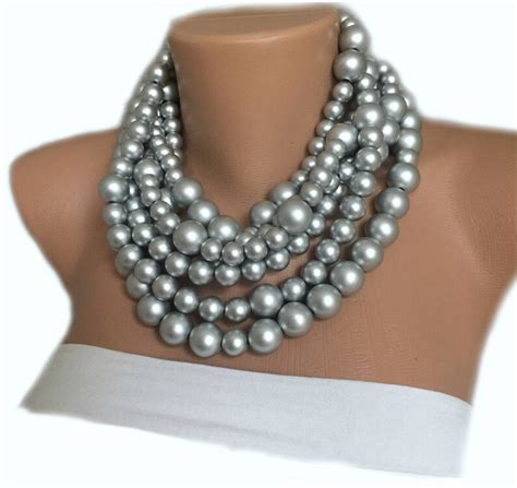 Pearl Multi Strand Chunky Pearl Necklace Etsy