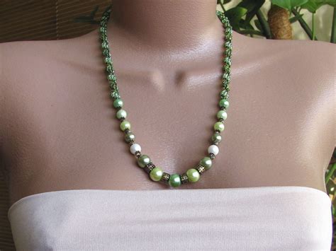 Green Pearl Necklace For Woman Twisted Bead Rope Necklace Etsy