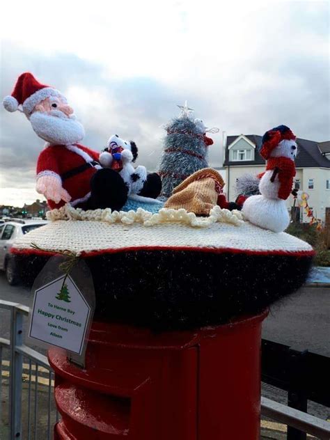 Outside christmas decorations diy christmas lights decorating with christmas lights christmas tree themes christmas gnome christmas projects winter christmas christmas wreaths christmas ornaments. Herne Bay post boxes decorated with Christmas knitting
