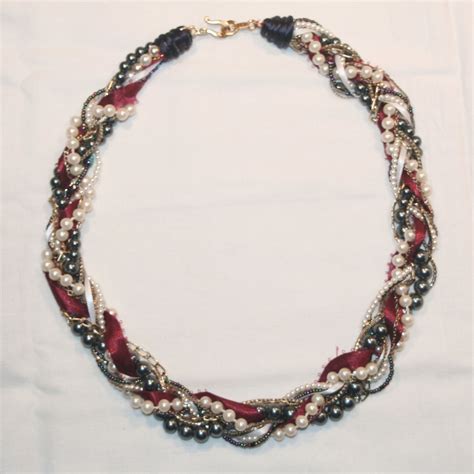 Burgundy And Pearl Braid Necklace Beaded Necklace Necklace Braided