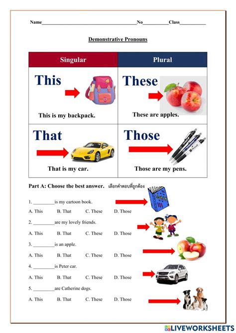 Demonstrative Pronouns Interactive Activity For Grade You Can Do The Exercises Online Or