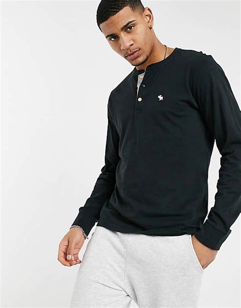 abercrombie and fitch henley long sleeve top in black asos