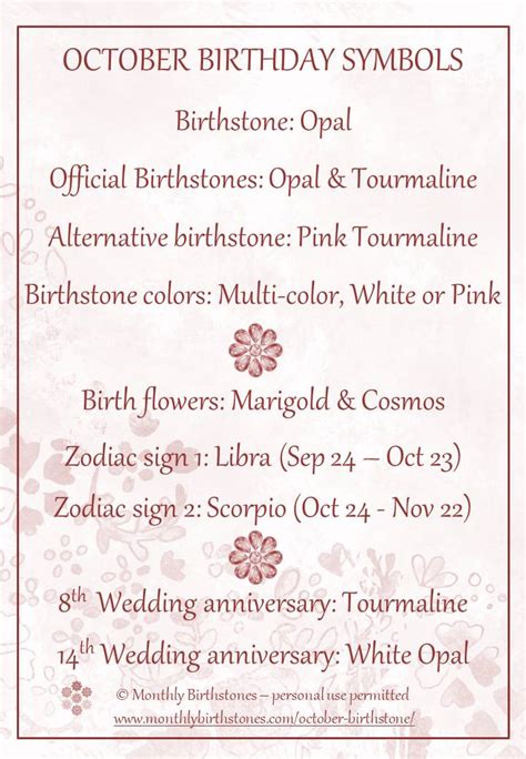 October Birthstone Color And Flower And More October Birthday Symbols