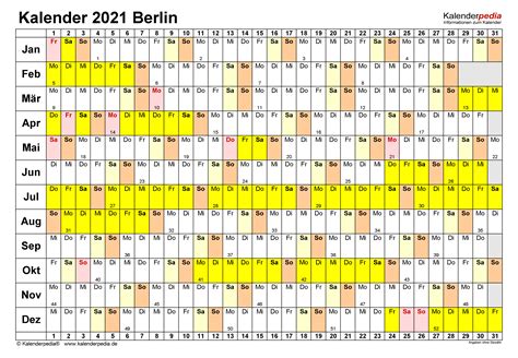 Kalender 2021 Berlin Ferien Feiertage Excel Vorlagen