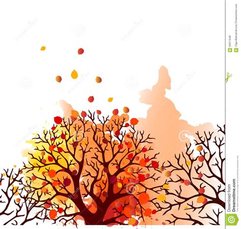 Autumn Tree With Falling Leaves On White Background