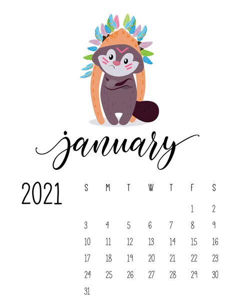 Cute Wild Animals 2021 Calendar World Of Printables