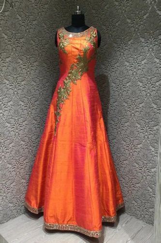 Party Wear Women Shimmering Orange Silk Designer Readymade Gown At Rs