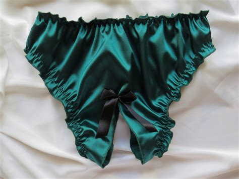 Valentines Lingerie Crotchless Panties Uncensored Gold Satin Etsy