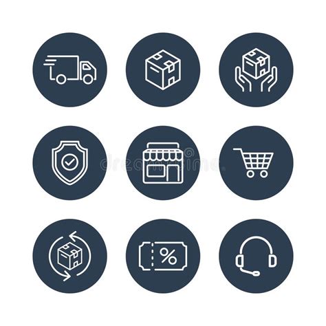 Shopping Delivery Packaging Discount Shop Circle Line Icon Set Vector