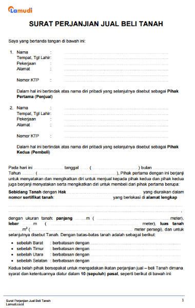 Contoh Surat Perjanjian Jual Beli Tanah Pdf And Doc Lamudi