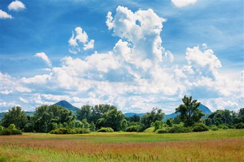 Landscape With Meadows Trees Hills And A Nice Cloudscape Kali Stock