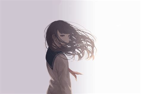 Wallpaper Wind Anime Girl School Uniform Sunlight Long Hair