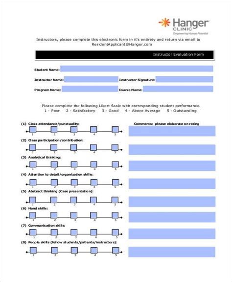 instructor evaluation forms