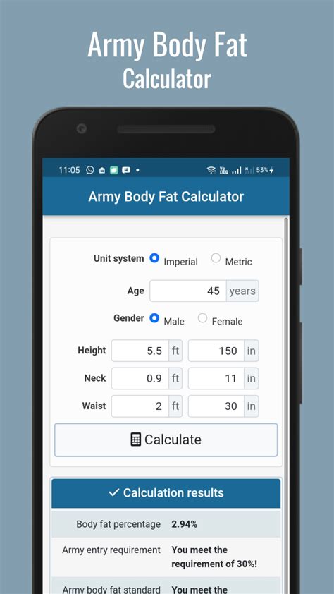 Army Body Fat Calculator Amazon De Appstore For Android