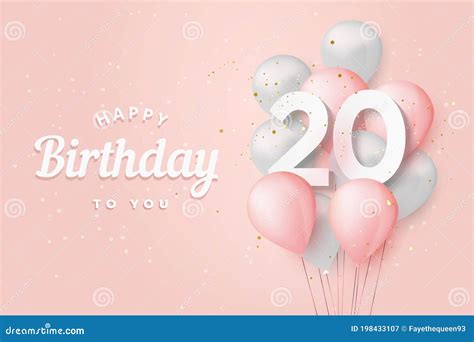 Happy 20th Birthday Balloons Greeting Card Background Stock Vector