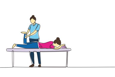 continuous one line drawing physiotherapy rehabilitation assistance cute woman patient lying on