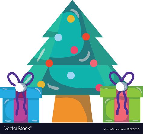 Merry Christmas Pine Tree With Presents Ts Vector Image