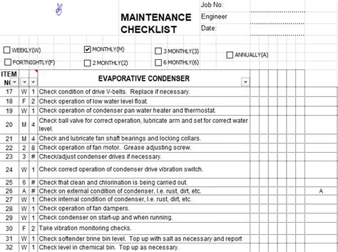 Preventive Maintenance Checklist Excel Template For T