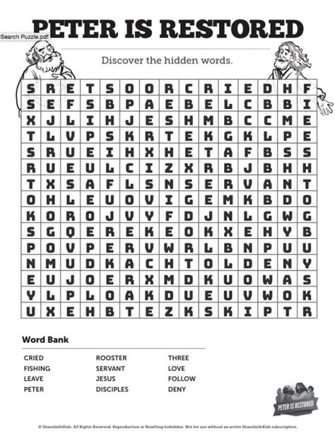 John 21 Peter Is Restored Bible Word Search Puzzle Sharefaith Kids
