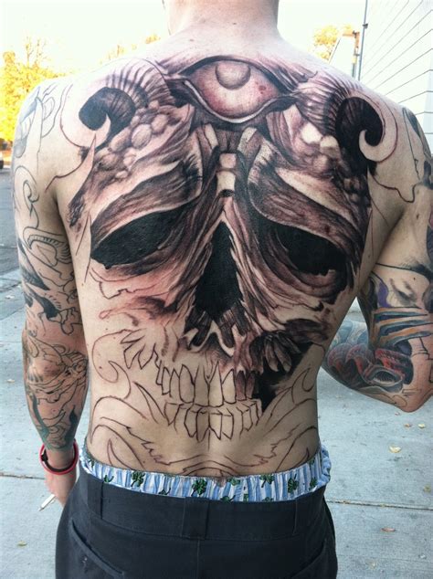 Tattoos And Art By David Ekstrom Full Back Tattoo Of Skull And Abstract