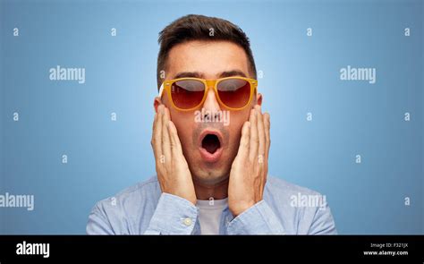 Face Of Scared Man In Shirt And Sunglasses Stock Photo Alamy