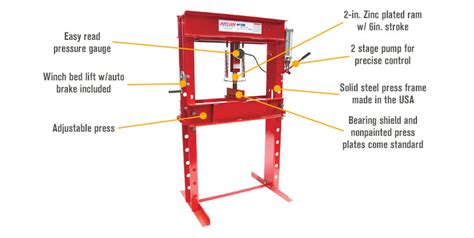 Arcan 40 Ton Pneumatic Shop Press With Press Bed Winch Sliding Head