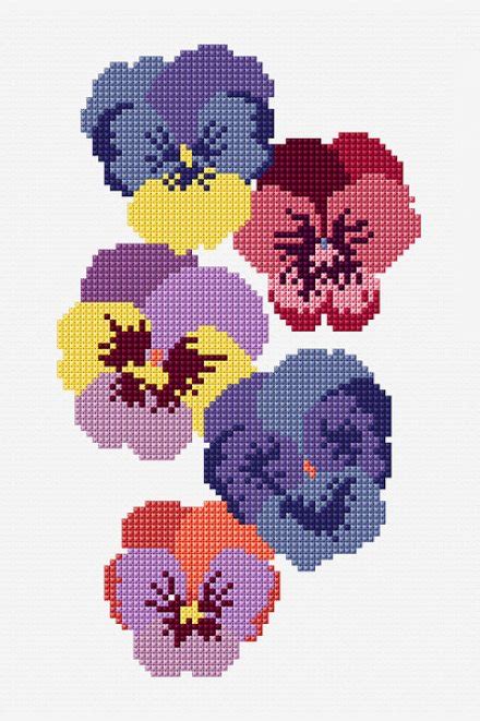 Free and good quality counted cross stitch patterns to print. Summer Pansies - pattern - Free Cross Stitch Patterns - DMC