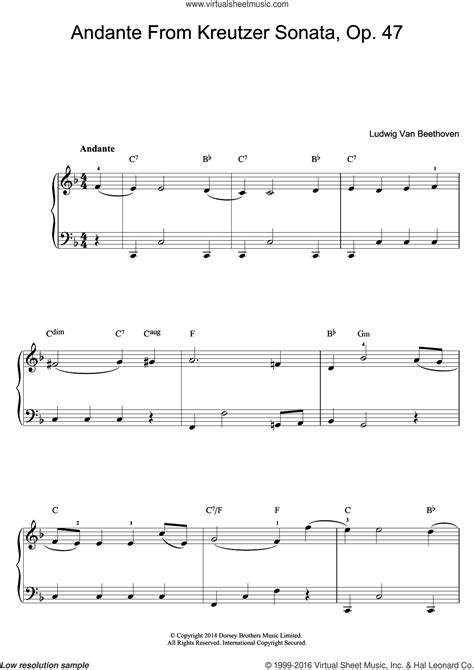 An easy arrangement of beethoven's für elise for beginner piano. Beethoven - Andante from Violin Sonata No. 9 (Kreutzer) sheet music for piano solo (beginners)