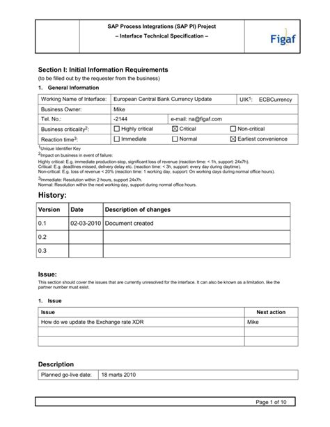 Document and agree with the approach it presents. SAP XI - Functional Specification Template