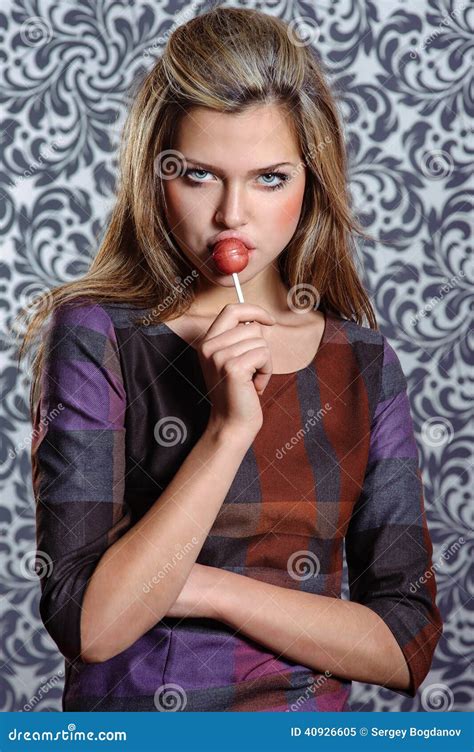 Charming Woman Holding Lollipop Stock Image Image Of Lollipop People
