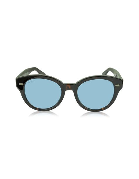 gucci gg 3745 s havana acetate round frame sunglasses in blue lyst