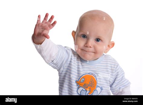 Portrait Of A Waving Baby Boy Stock Photo Alamy