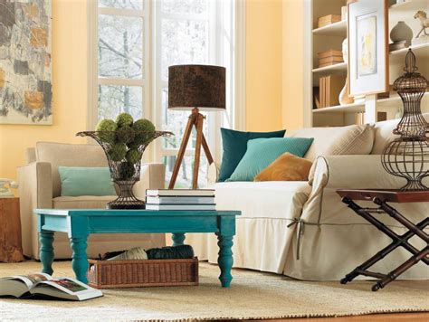 Teal Yellow Brown Living Room