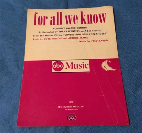 Vintage Sheet Music For All We Know The Carpenters Loc 16 425 Picclick