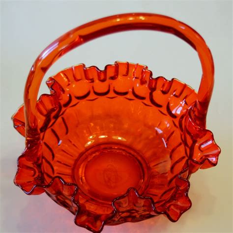 Sale Fenton Colonial Orange Thumbprint Ruffled Basket Glass Etsy Vintage Housewares Fenton