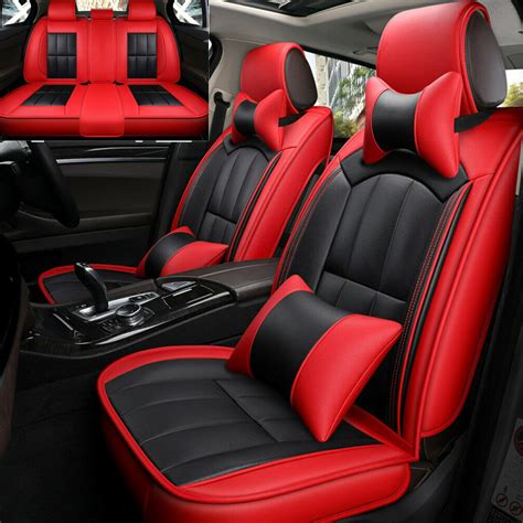 red pu leather car seat cover frontandrear 5 sit interior fits for sedan universal ebay