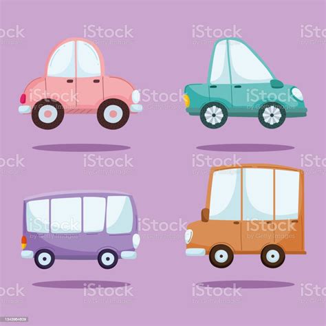 Set Cartoon Cars Stock Illustration Download Image Now Bus Car