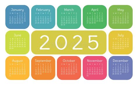 Kalenderjaar 2025 Engels Kleurrijk Model Voor Horizontale Vectorwand