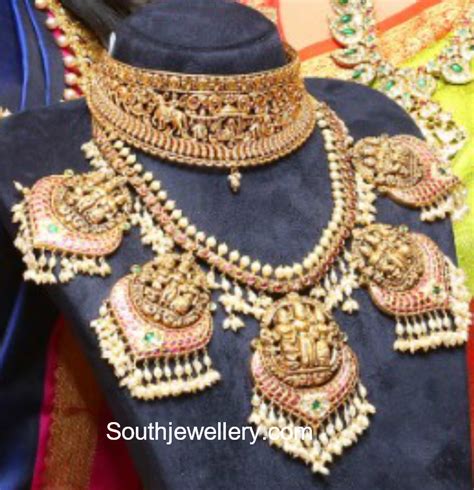 Antique Gold Choker And Ram Parivar Necklace Indian Jewellery Designs